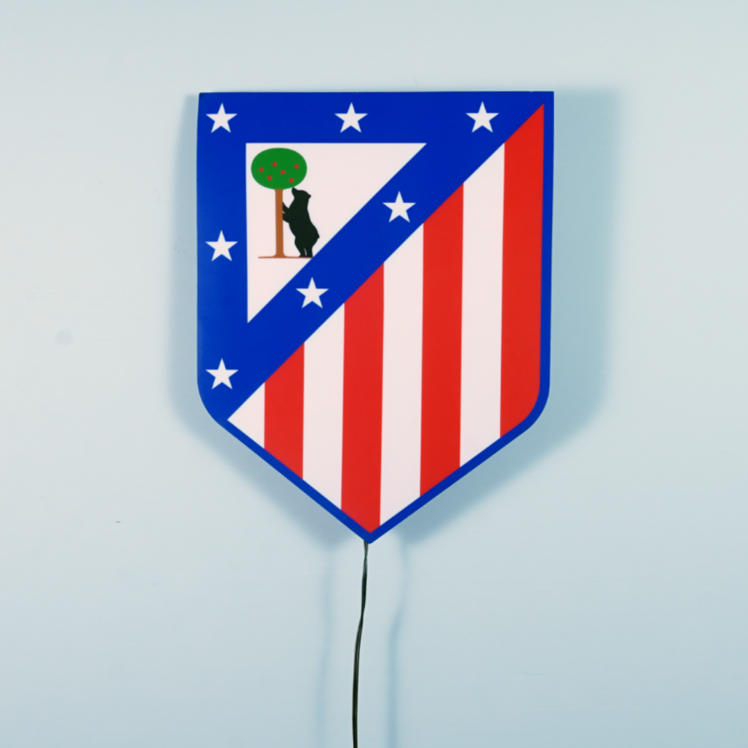 Escudo Iluminado Atlético de Madrid | Decorativo Oficial para Pared o Ventana, 2 Modos de Luz