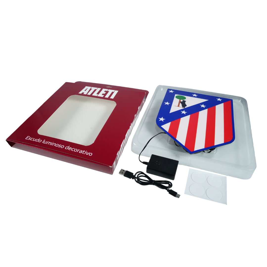 Escudo Iluminado Atlético de Madrid | Decorativo Oficial para Pared o Ventana, 2 Modos de Luz