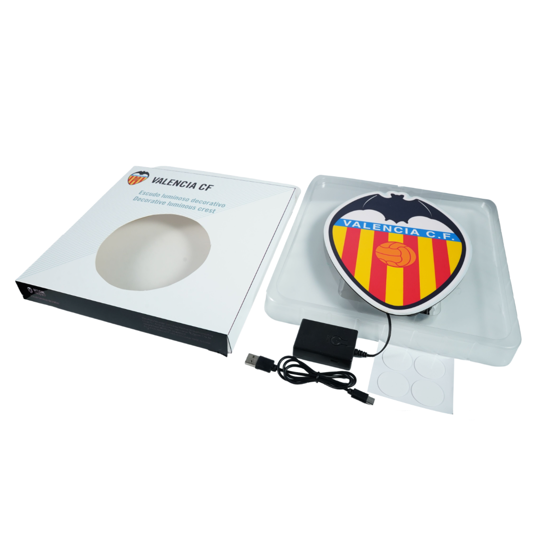 Escudo Iluminado Valencia CF | Decorativo Oficial para Pared o Ventana, 2 Modos de Luz