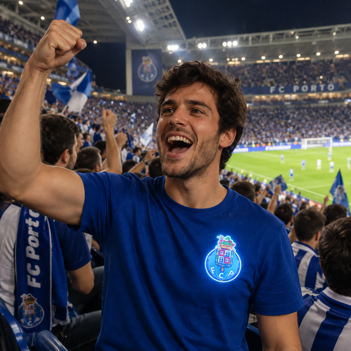 Escudo Iluminado FC Porto | Pin Oficial con LED, Batería Recargable USB-C, 3 Modos de Luz para Camiseta, Mochila o Bufanda