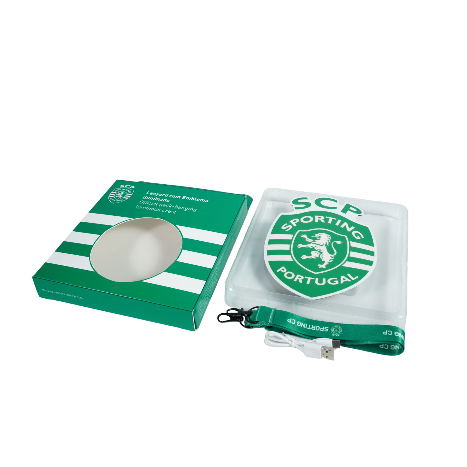 Escudo luminoso para colgar al cuello - SPORTING CP con Batería Recargable y 3 modos de Luz