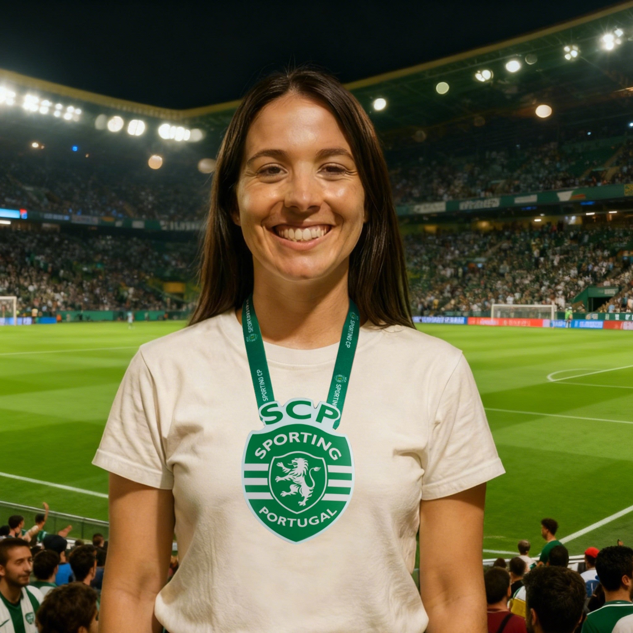 Escudo luminoso para colgar al cuello - SPORTING CP con Batería Recargable y 3 modos de Luz