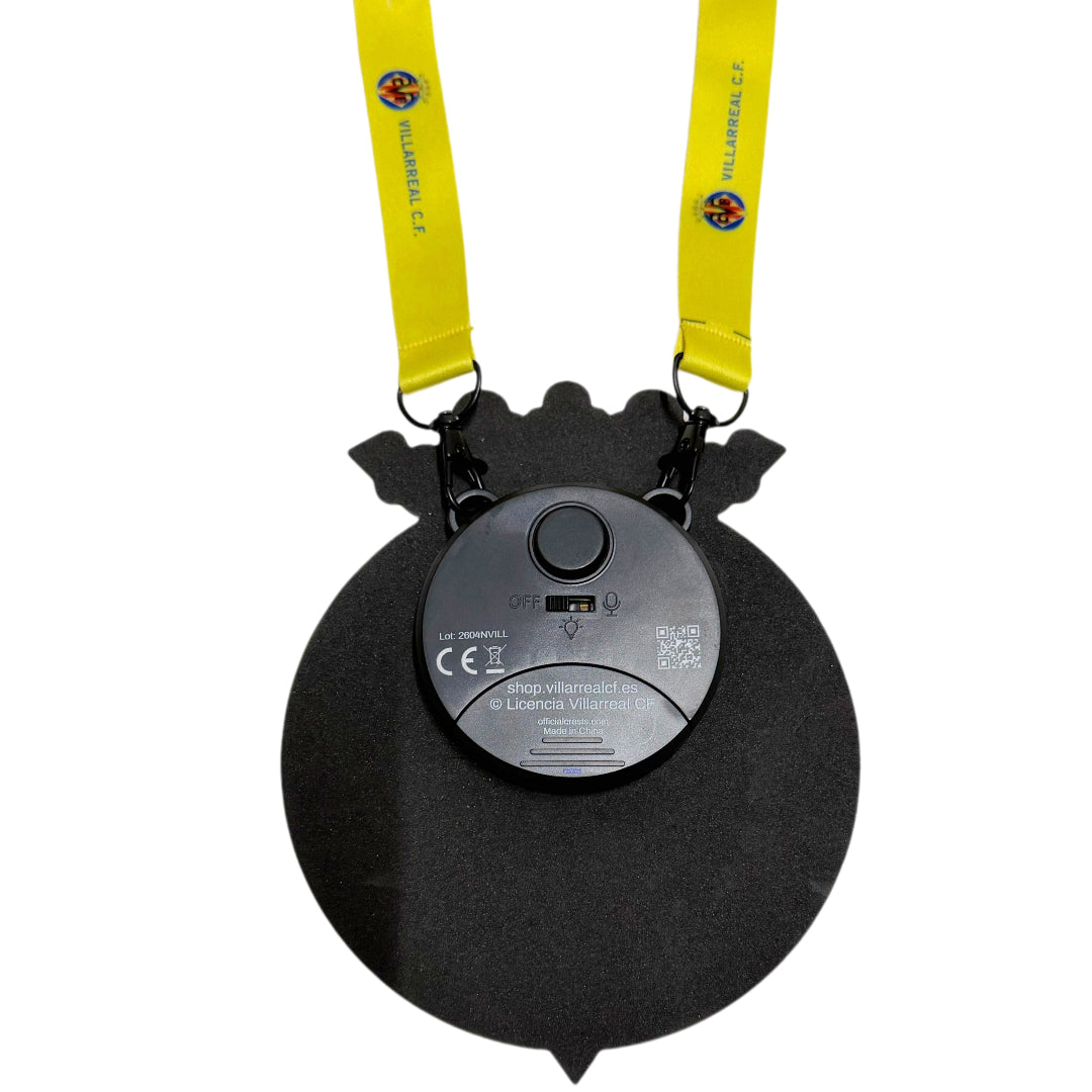 Escudo Iluminado Villarreal CF | Lanyard Oficial, Batería Recargable USB-C, 3 Modos de Luz para Llevar al Cuello