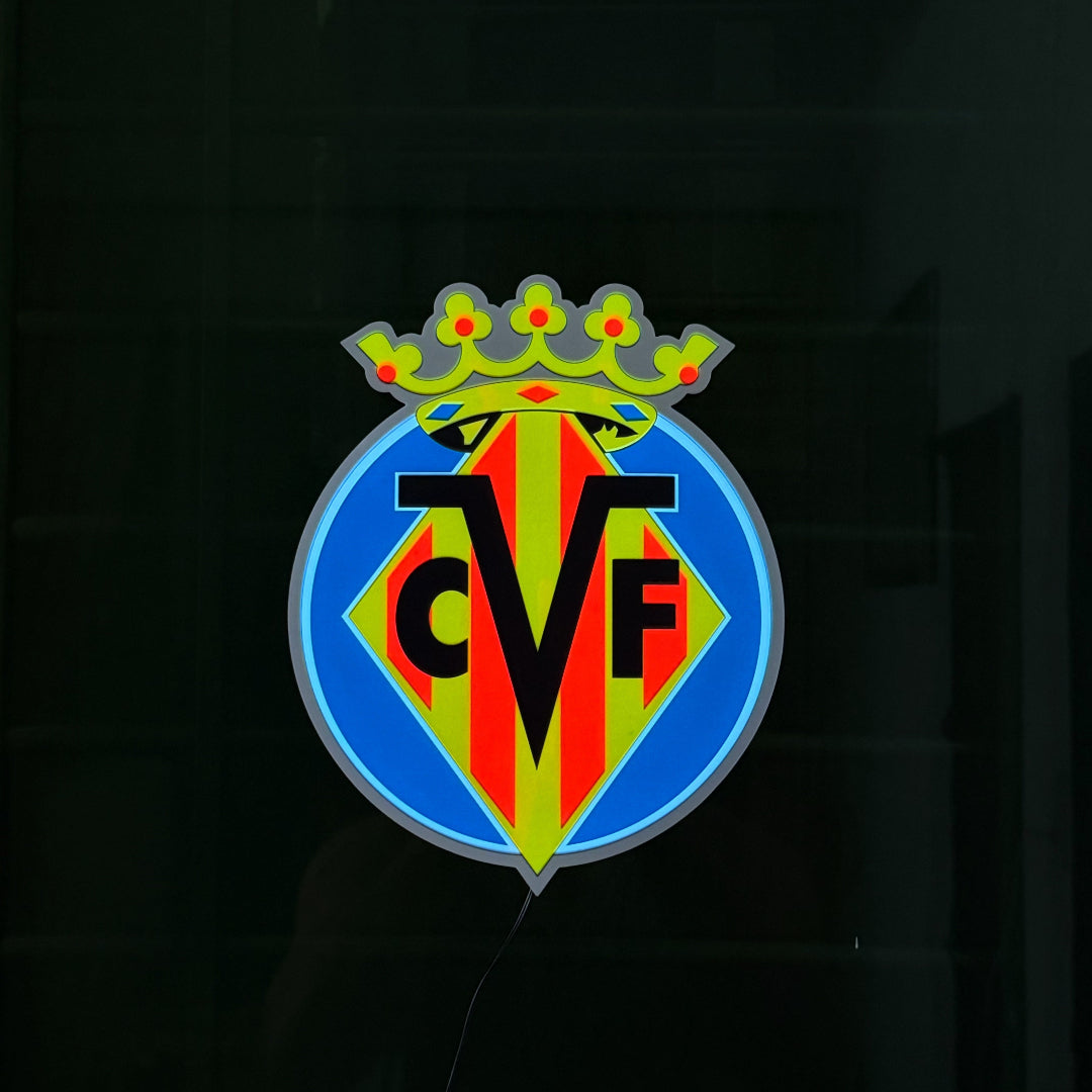 Escudo Iluminado Villarreal CF | Decorativo Oficial para Pared o Ventana, 2 Modos de Luz