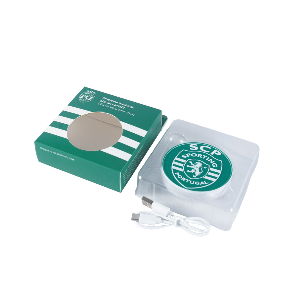 Escudo Iluminado Sporting CP | Pin Oficial con LED, Batería Recargable USB-C, 3 Modos de Luz para Camiseta, Mochila o Bufanda