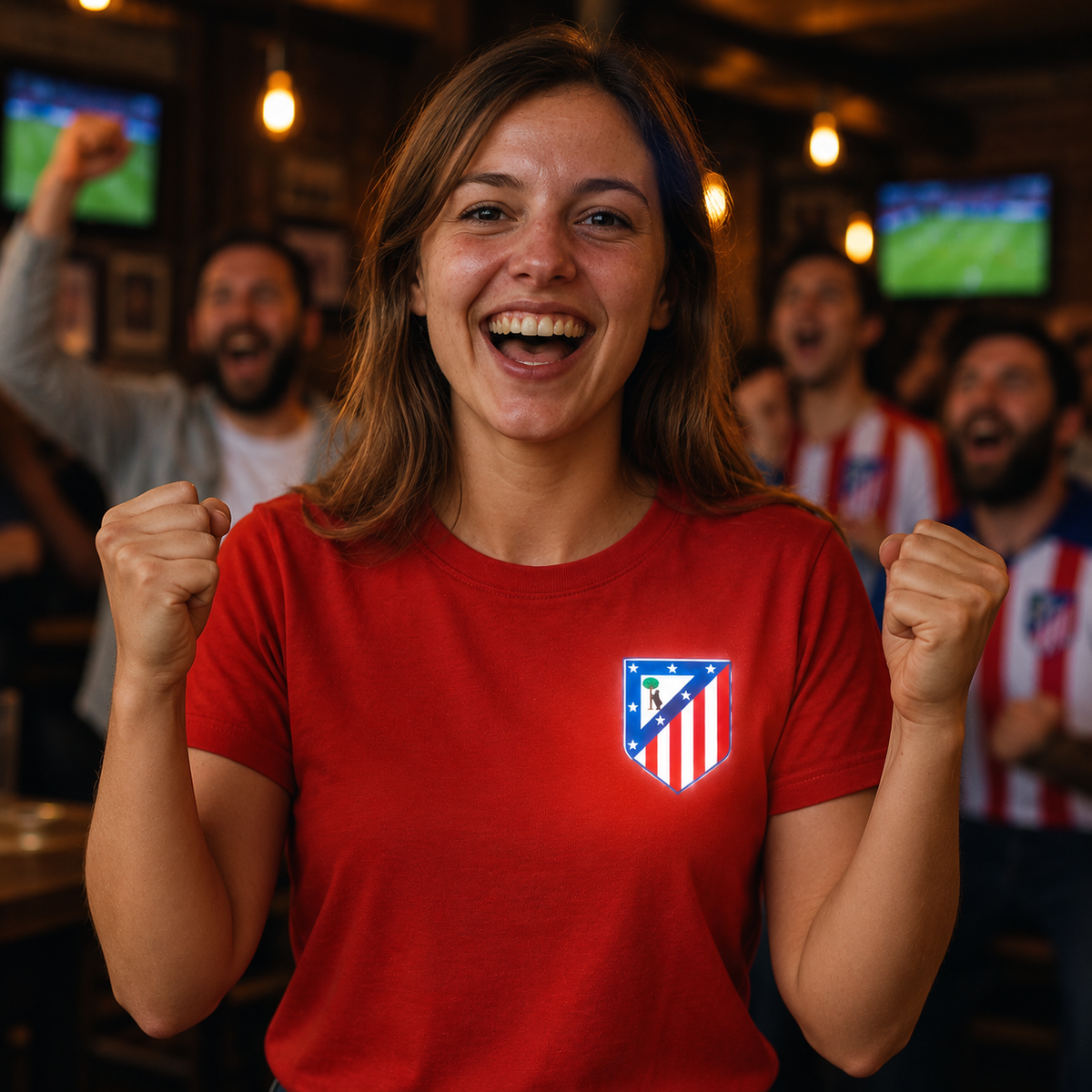Escudo Iluminado Atlético de Madrid | Pin Oficial con LED, Batería Recargable USB-C, 2 Modos de Luz para Camiseta, Mochila o Bufanda