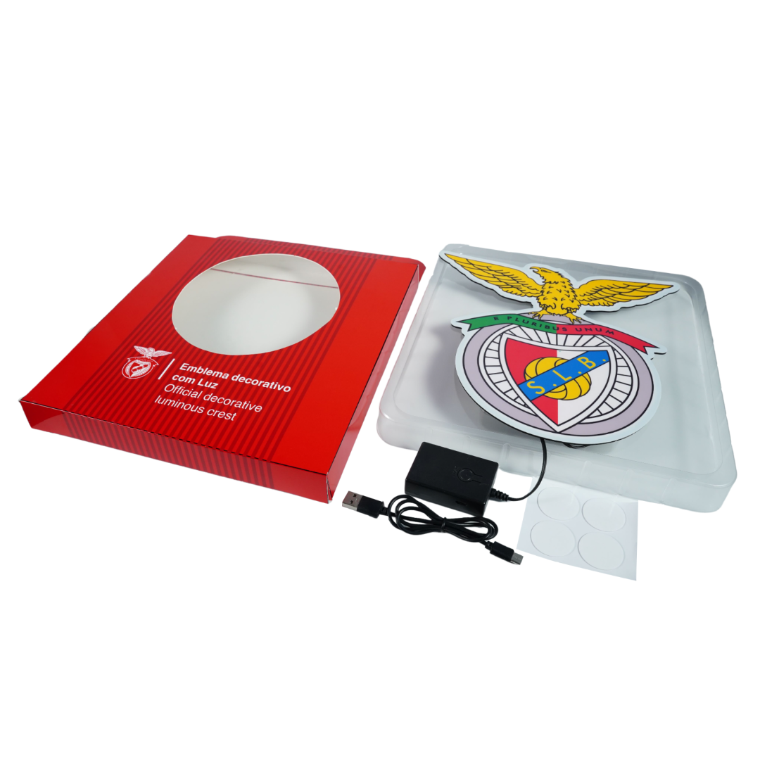 Escudo Iluminado SL Benfica | Decorativo Oficial para Pared o Ventana, 2 Modos de Luz