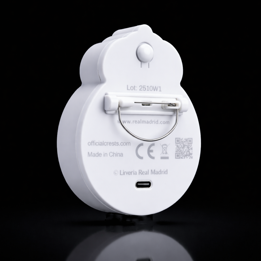 Real Madrid Wearable LED Crest – Rechargeable Battery, 3 Lighting Modes