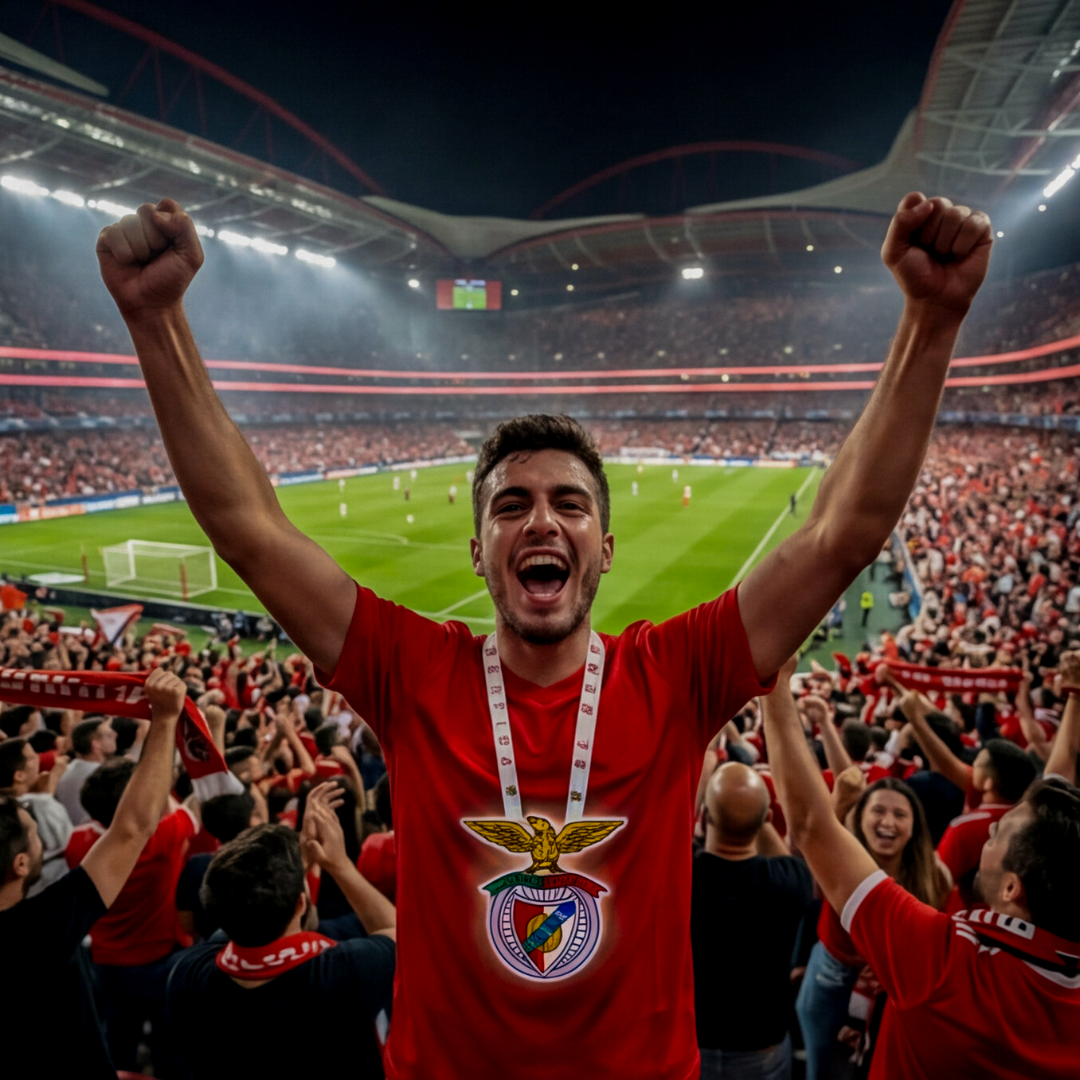 Escudo Iluminado SL Benfica | Lanyard Oficial, Batería Recargable USB-C, 3 Modos de Luz para Llevar al Cuello