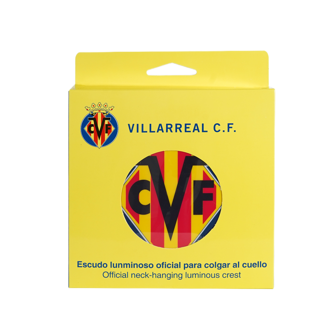 Escudo Iluminado Villarreal CF | Lanyard Oficial, Batería Recargable USB-C, 3 Modos de Luz para Llevar al Cuello