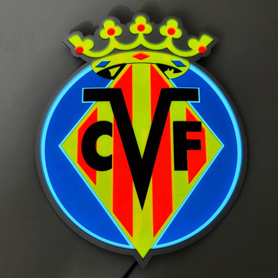 Escudo Iluminado Villarreal CF | Decorativo Oficial para Pared o Ventana, 2 Modos de Luz