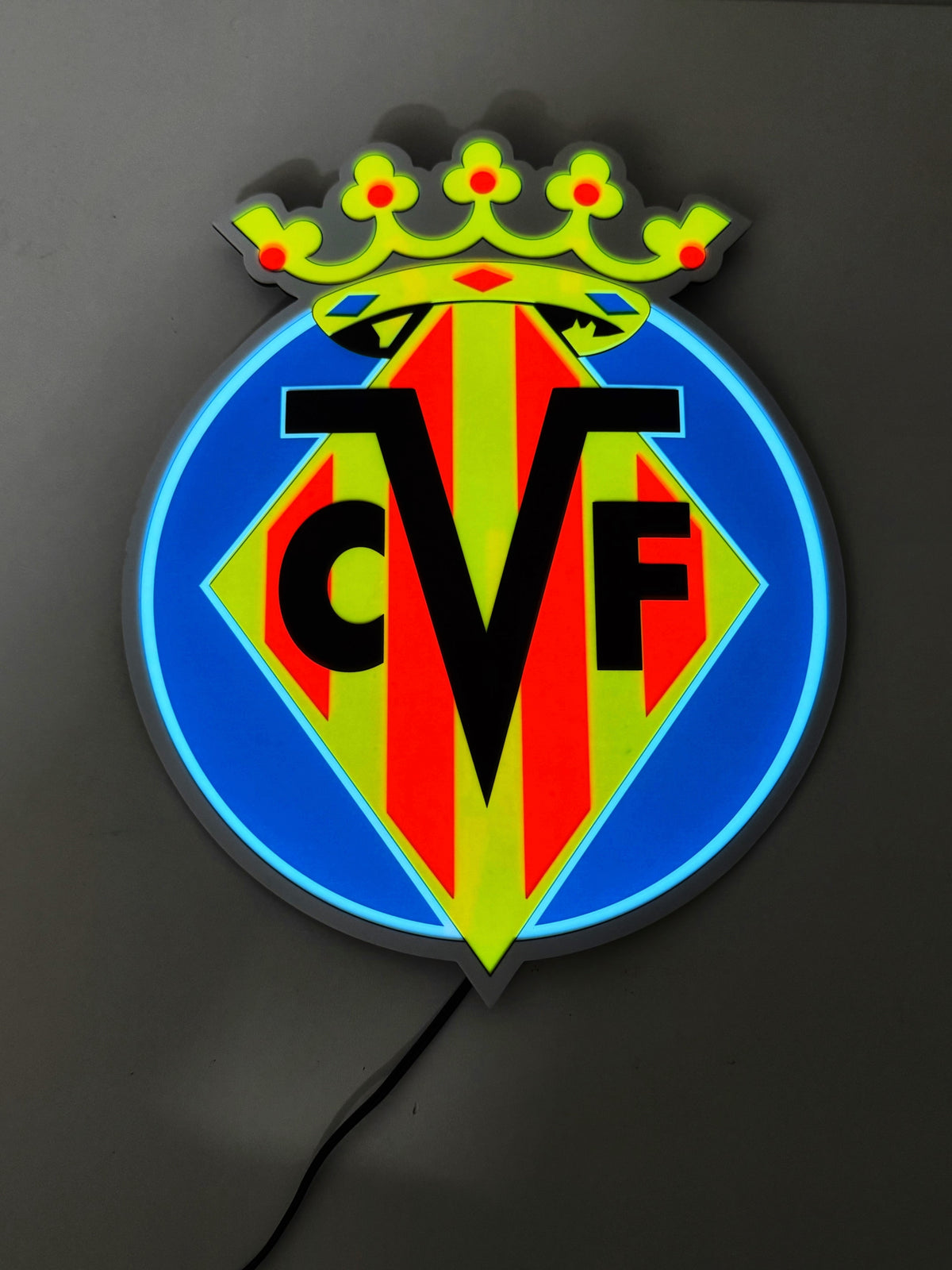 Escudo Iluminado Villarreal CF | Decorativo Oficial para Pared o Ventana, 2 Modos de Luz