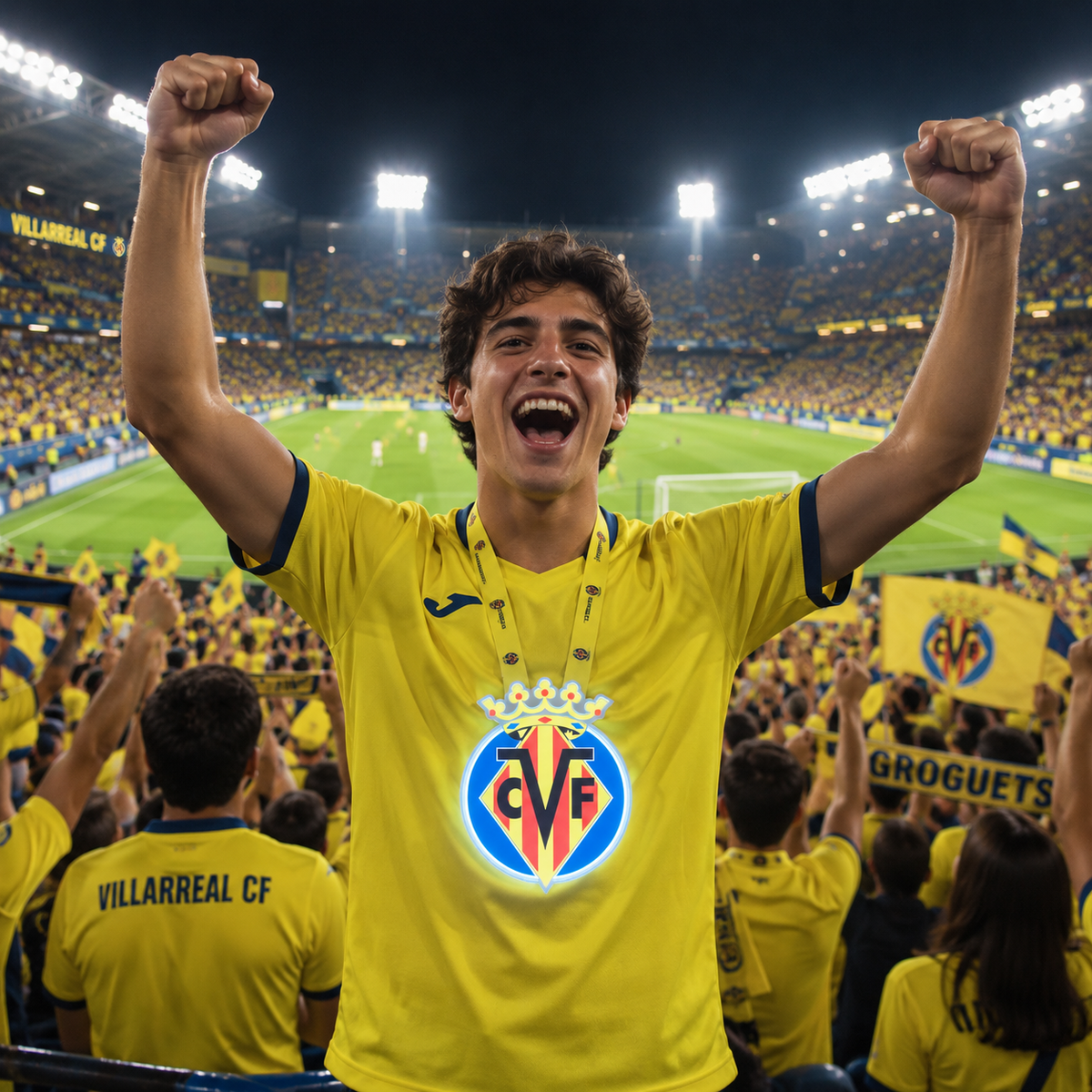 Escudo Iluminado Villarreal CF | Lanyard Oficial, Batería Recargable USB-C, 3 Modos de Luz para Llevar al Cuello