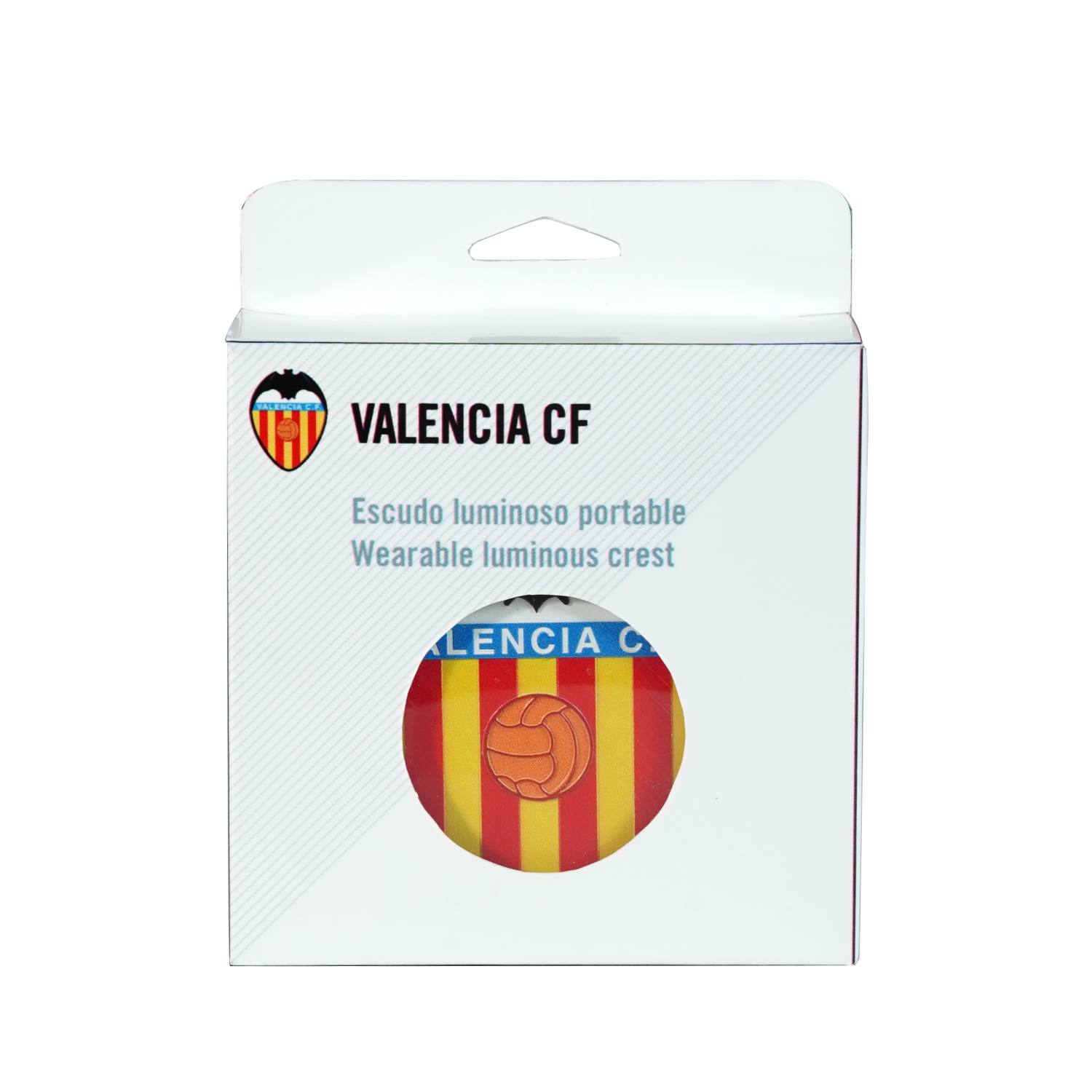 Escudo Valencia CF Portátil con luz LED, Batería Recargable, 3 Modos de Luz